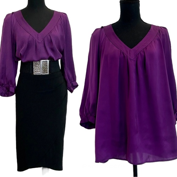 BANANA Republic purple balloon sleeve V-neck blouse Sz L🇨🇦 - Picture 1 of 11